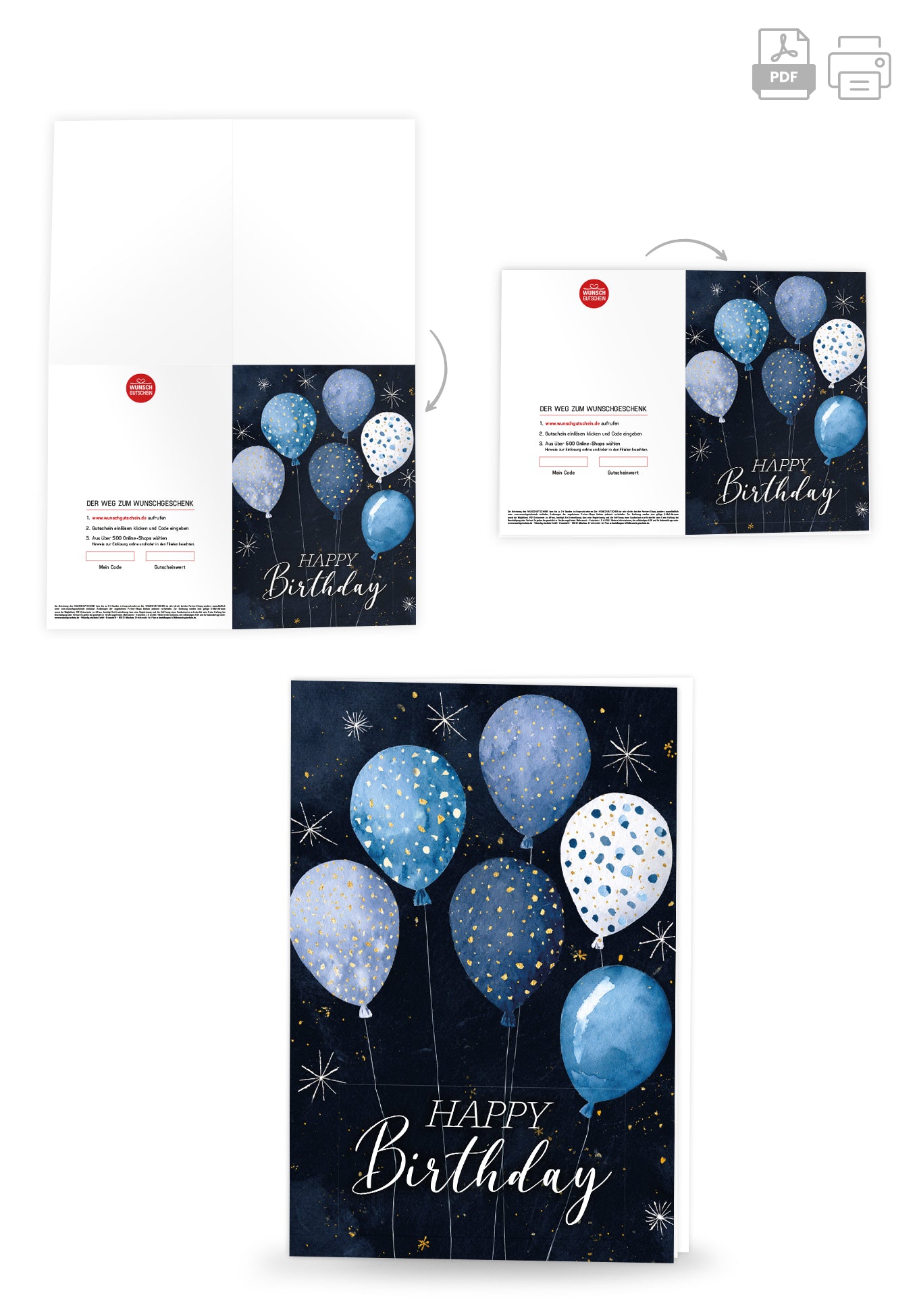 Wunschgutschein Happy Birthday - Ballons Blau Sterne PDF – Geschenkgutschein Ansicht 4