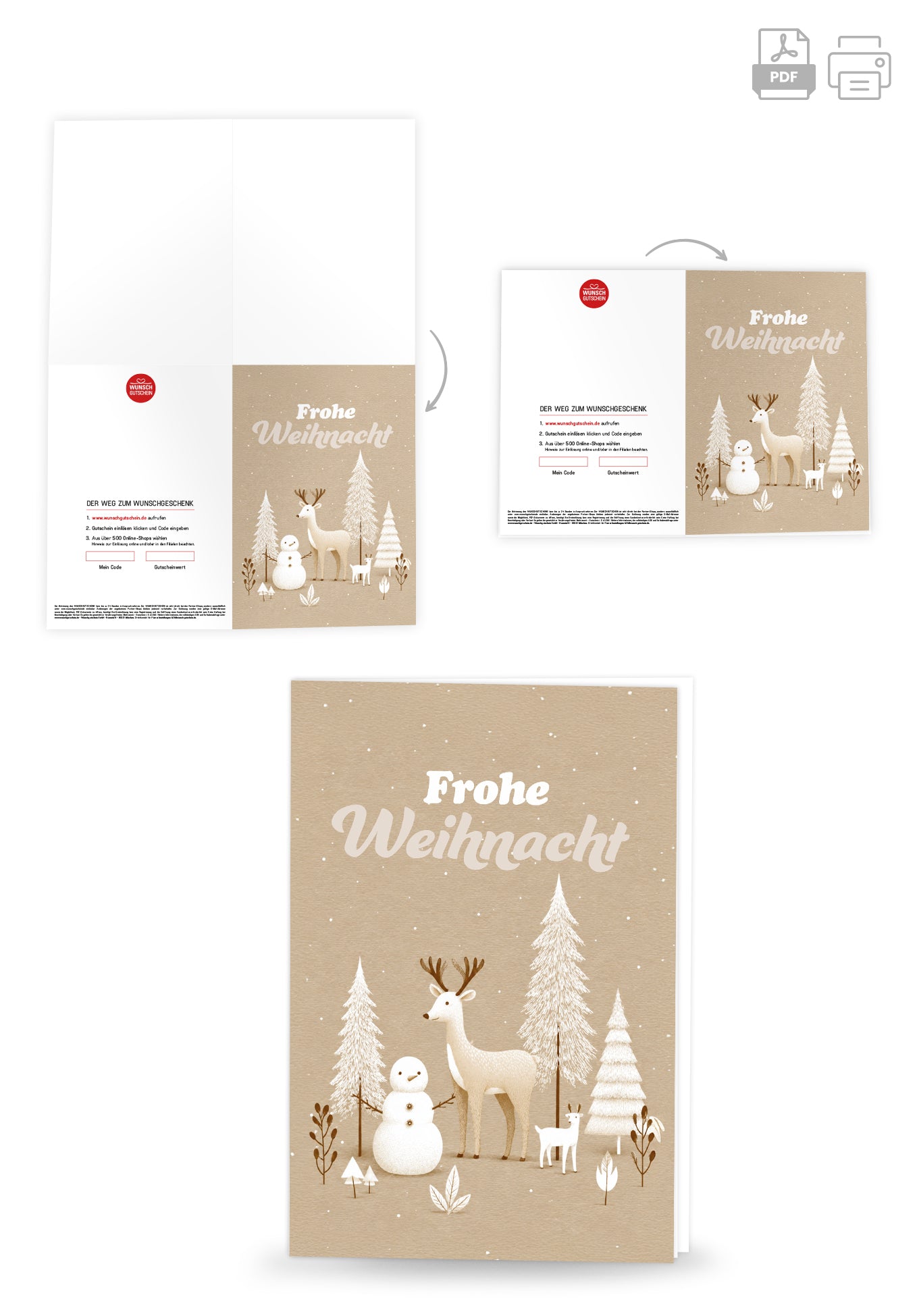 Wunschgutschein Frohe Weihnacht - Wald Beige PDF – Geschenkgutschein Ansicht 4