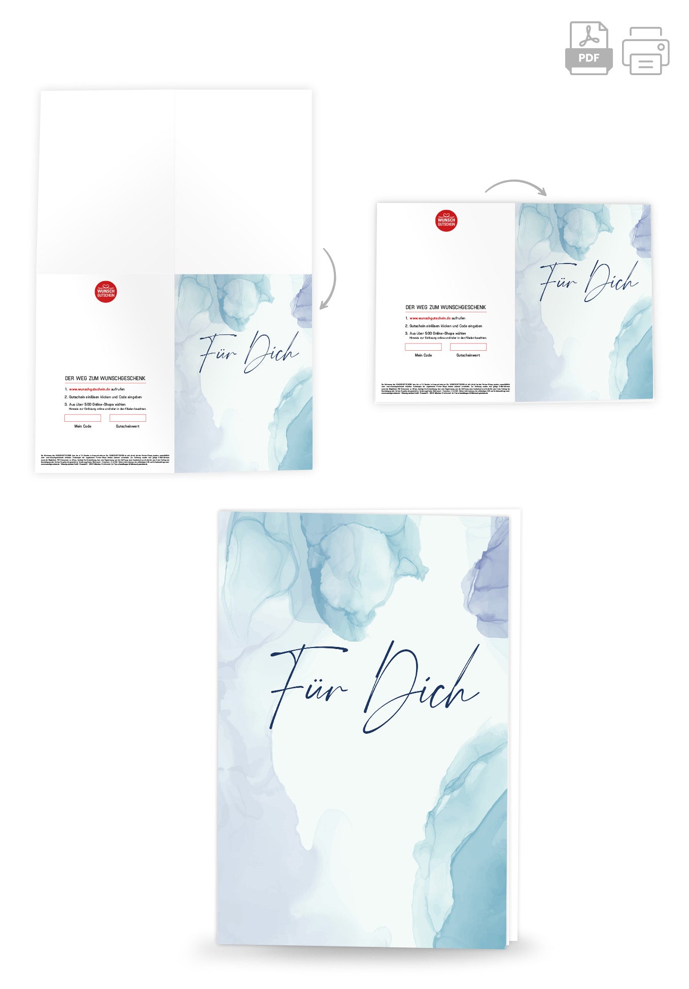 Wunschgutschein Für Dich - Aquarell Blau – Geschenkgutschein Ansicht 4