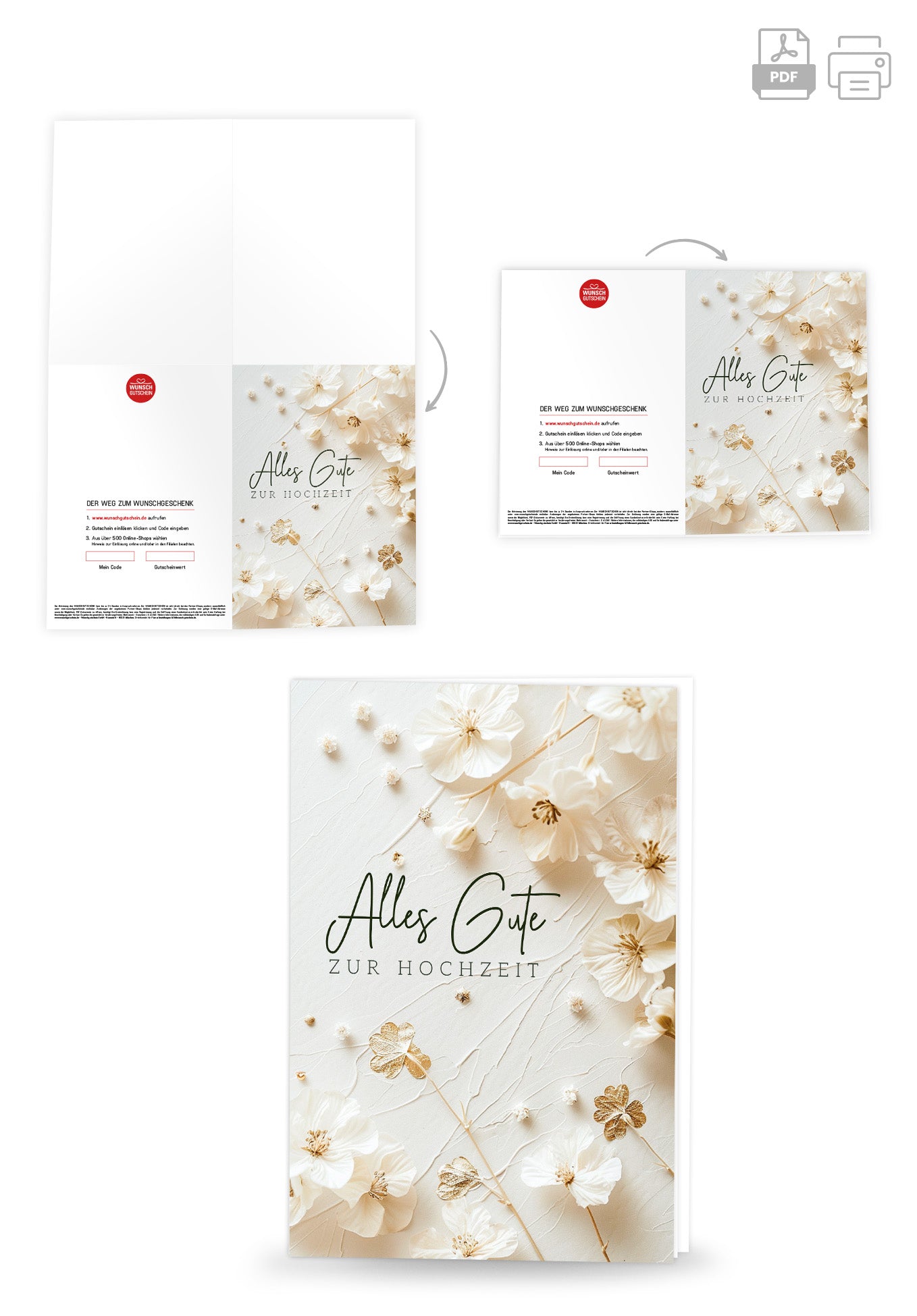 Wunschgutschein Alles Gute zur Hochzeit - Blumen Weiss – Geschenkgutschein Ansicht 4