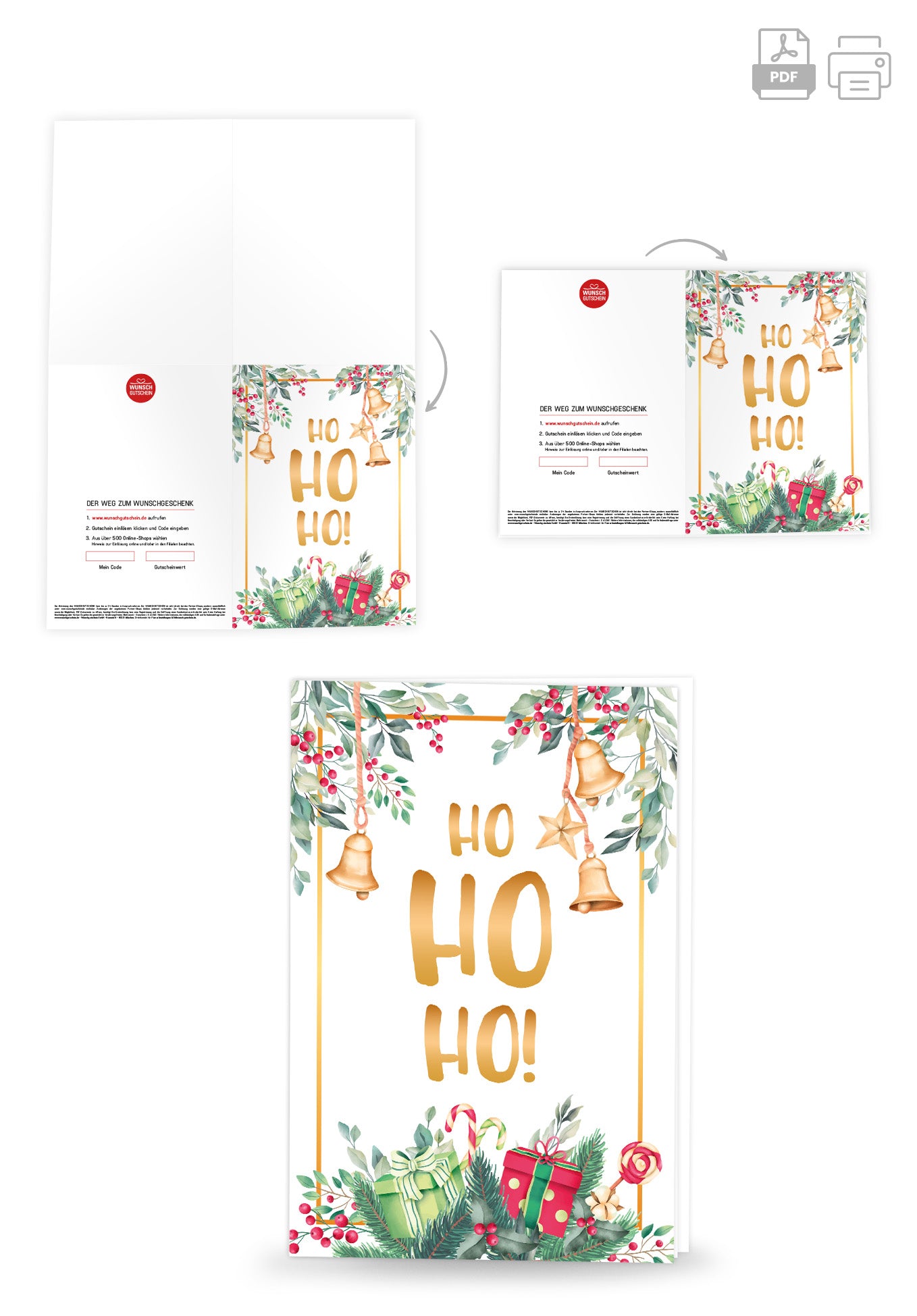 Wunschgutschein Ho Ho Ho - Zweige Aquarell – Geschenkgutschein Ansicht 8