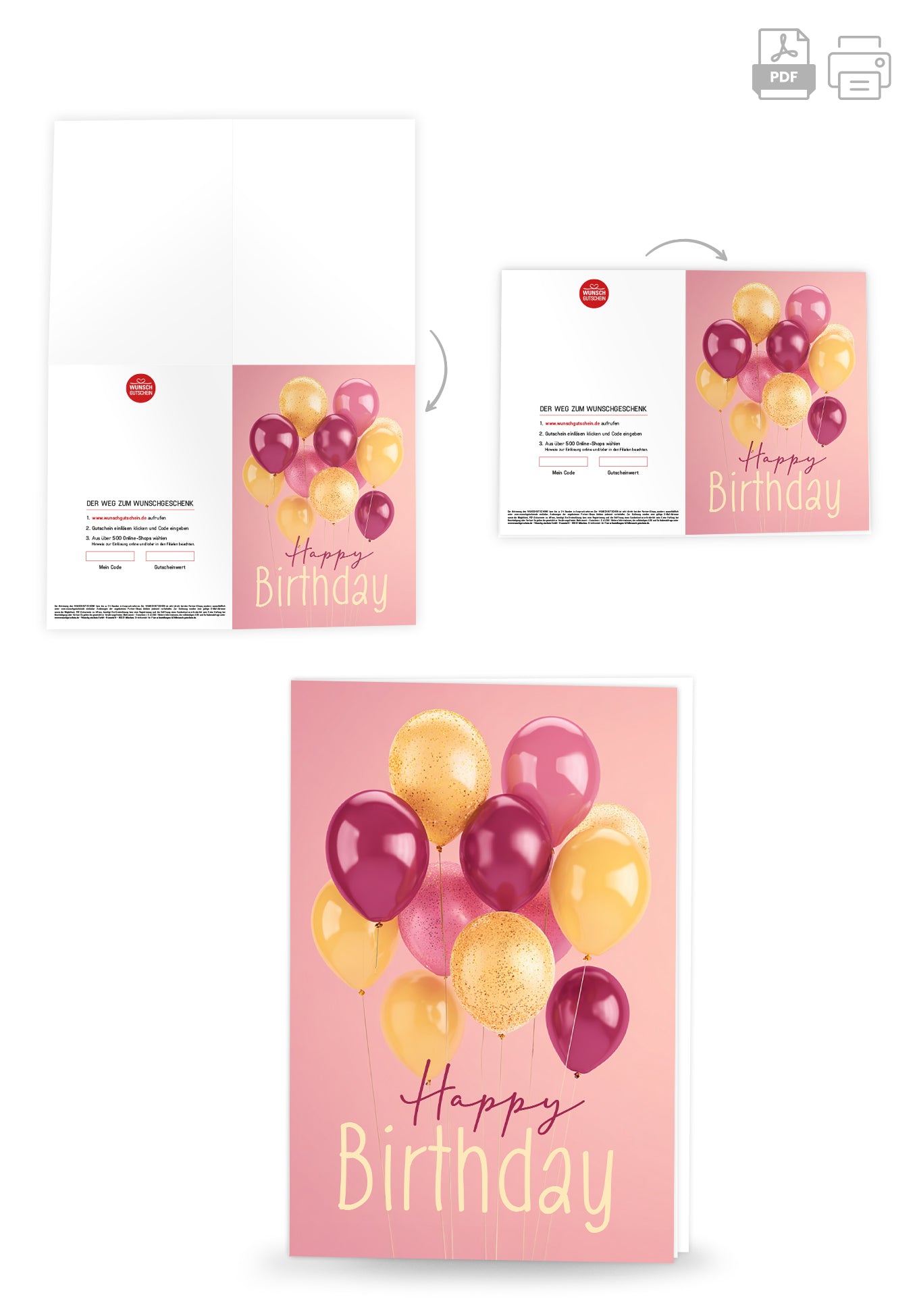 Wunschgutschein Happy Birthday - Ballons Pink Gelb – Geschenkgutschein Ansicht 4