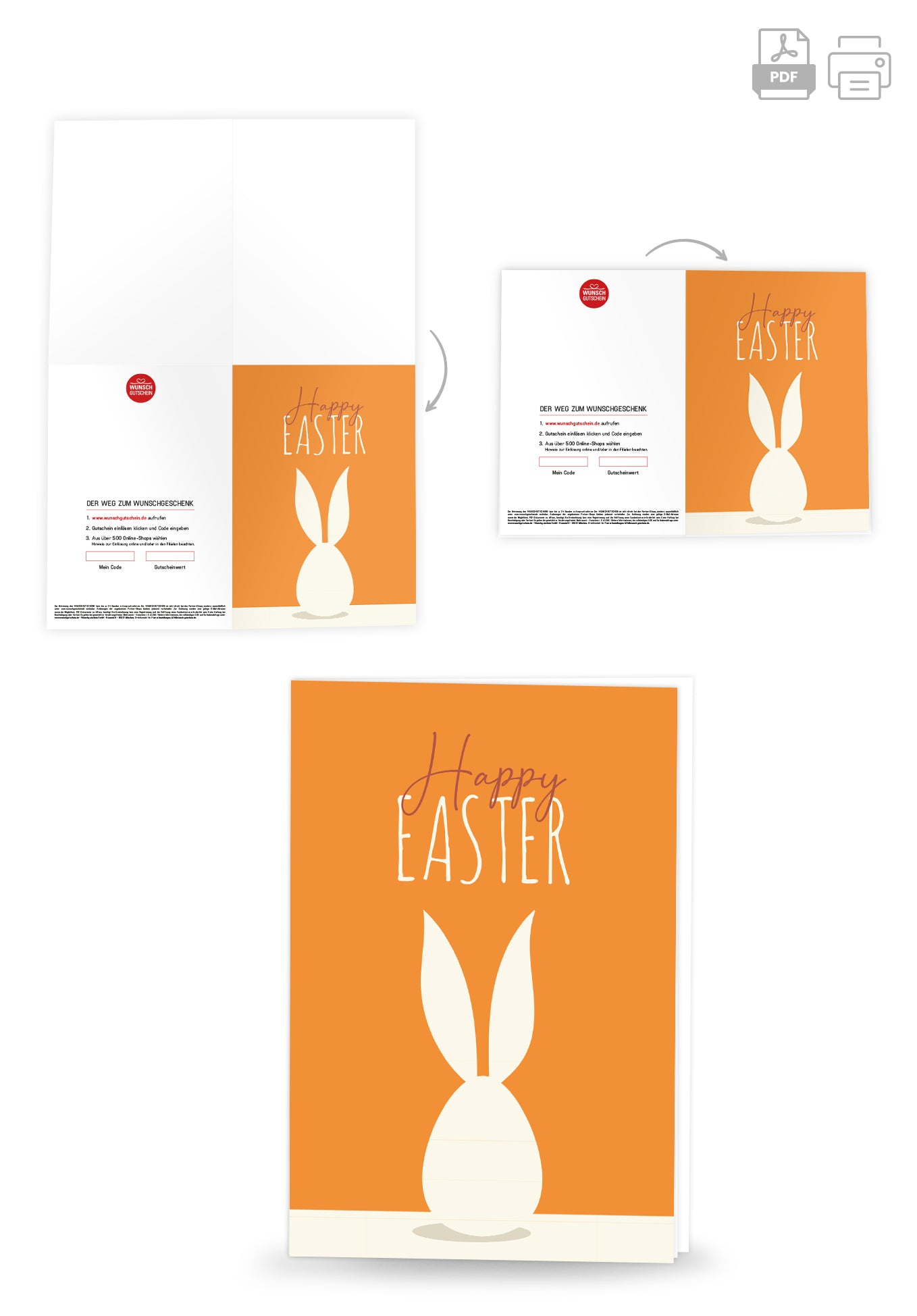 Wunschgutschein Happy Easter - Hase Weiß Orange PDF – Geschenkgutschein Ansicht 4