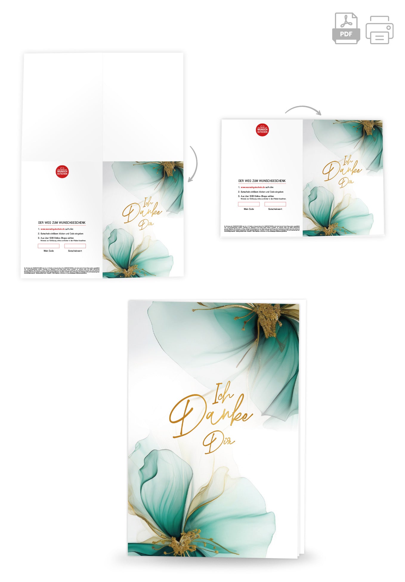 Wunschgutschein Ich Danke Dir - Blumen Grün Gold – Geschenkgutschein Ansicht 4