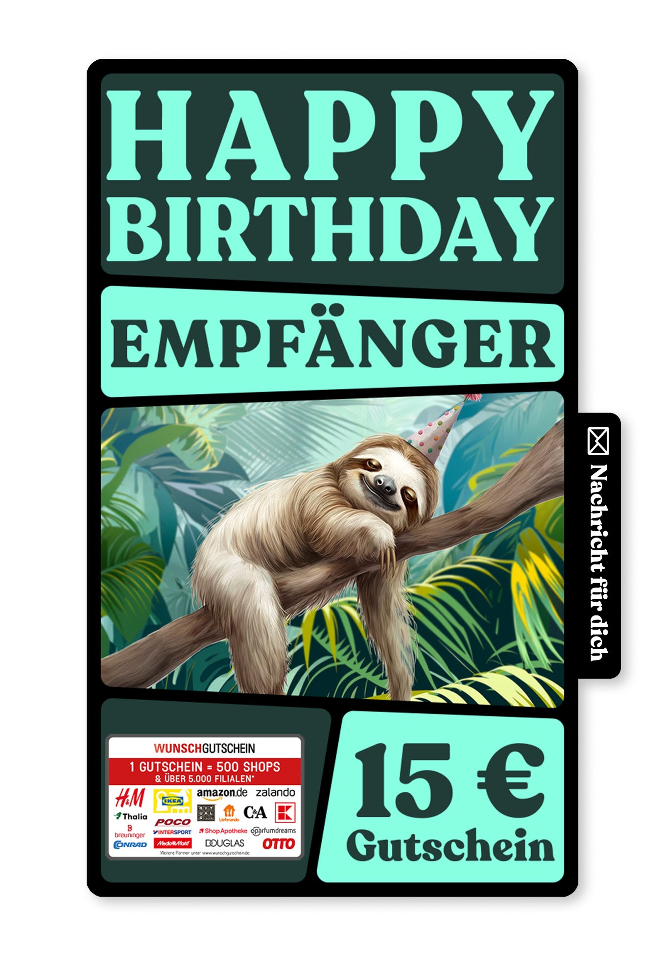 Wunschgutschein Digital - Relax Birthday - Faultier – Geschenkgutschein Ansicht 1
