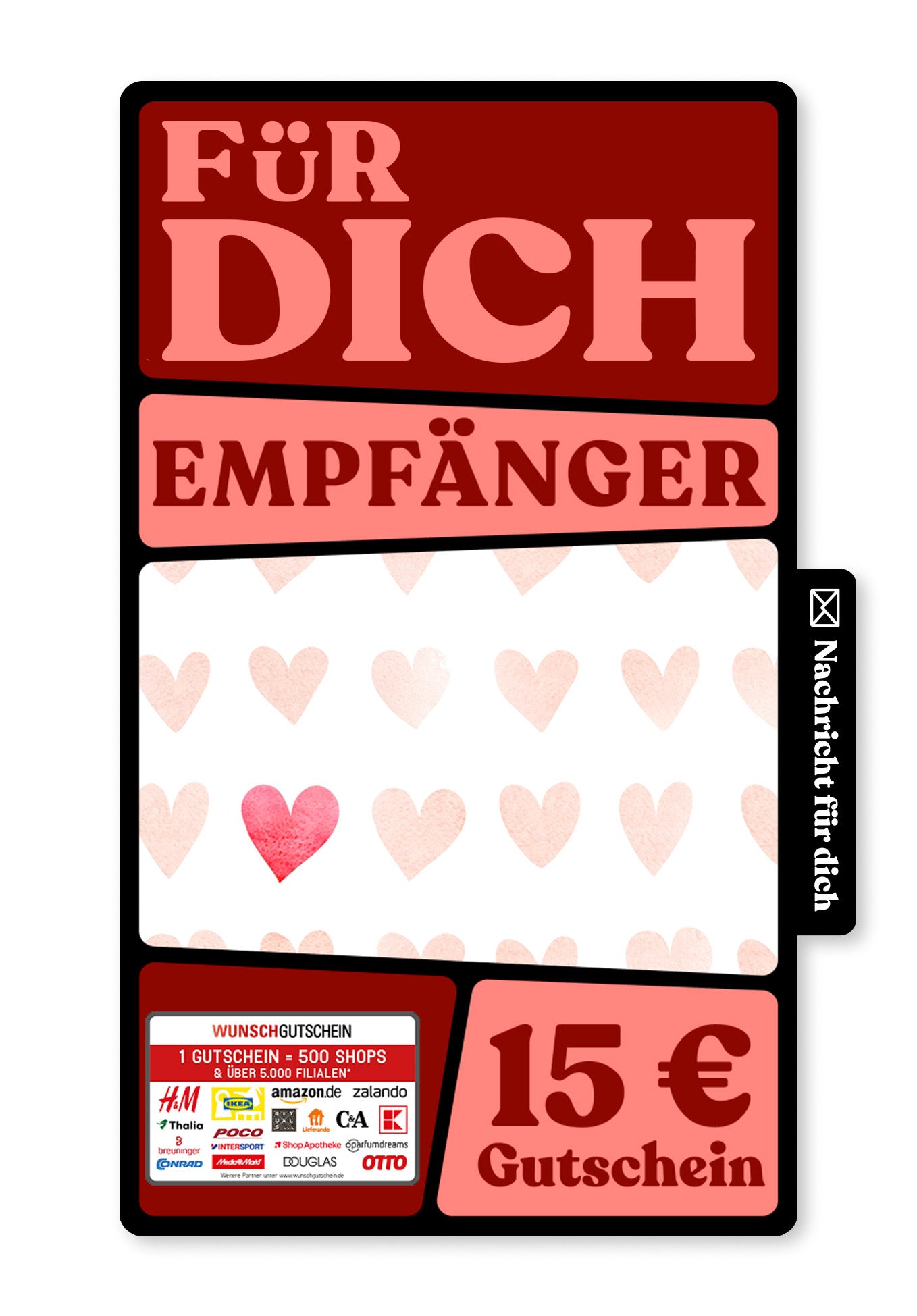 Wunschgutschein Digital - Lieben Dank - Herzen Aquarell – Geschenkgutschein Ansicht 1