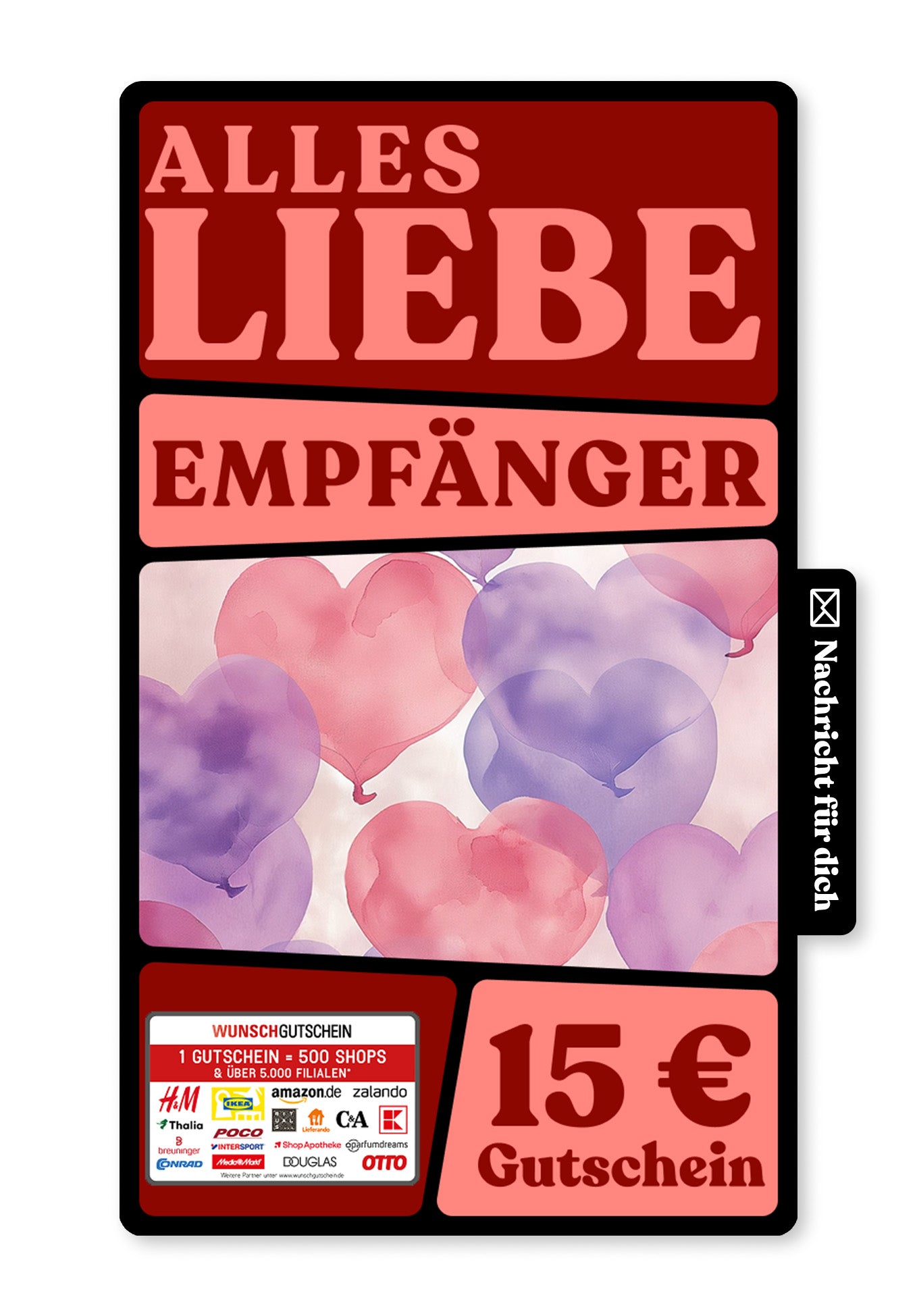 Wunschgutschein Digital - Alles Liebe zum Geburtstag - Herzen Pink – Geschenkgutschein Ansicht 1