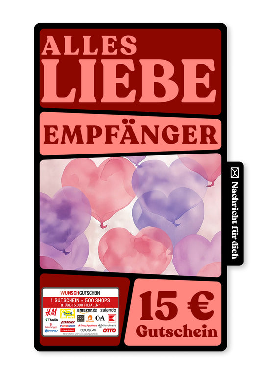 Wunschgutschein Digital - Alles Liebe zum Geburtstag - Herzen Pink – Geschenkgutschein Ansicht 1
