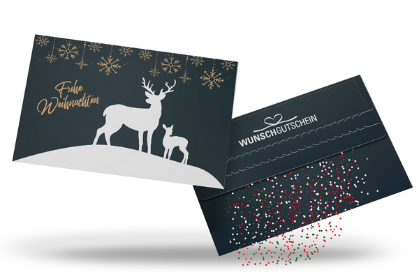 Wunschgutschein Konfetti Geschenkumschlag - Frohe Weihnachten – Geschenkgutschein Ansicht 1