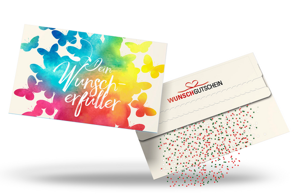 Wunschgutschein Konfetti Geschenkumschlag - Dein Wunscherfüller – Geschenkgutschein Ansicht 1