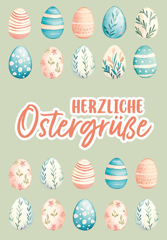 Herzliche Ostergrüße - Eiermuster Grün (Gutscheinwert)