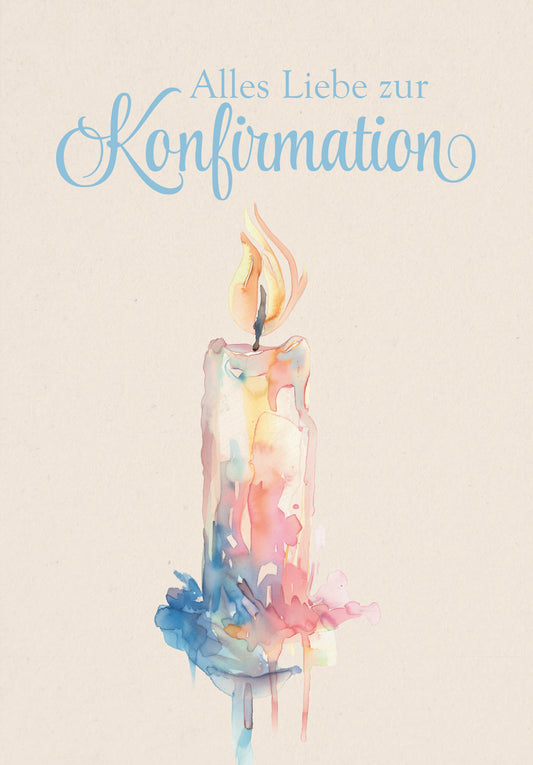 Zur Konfirmation - Kerze Aquarell (Gutscheinwert)