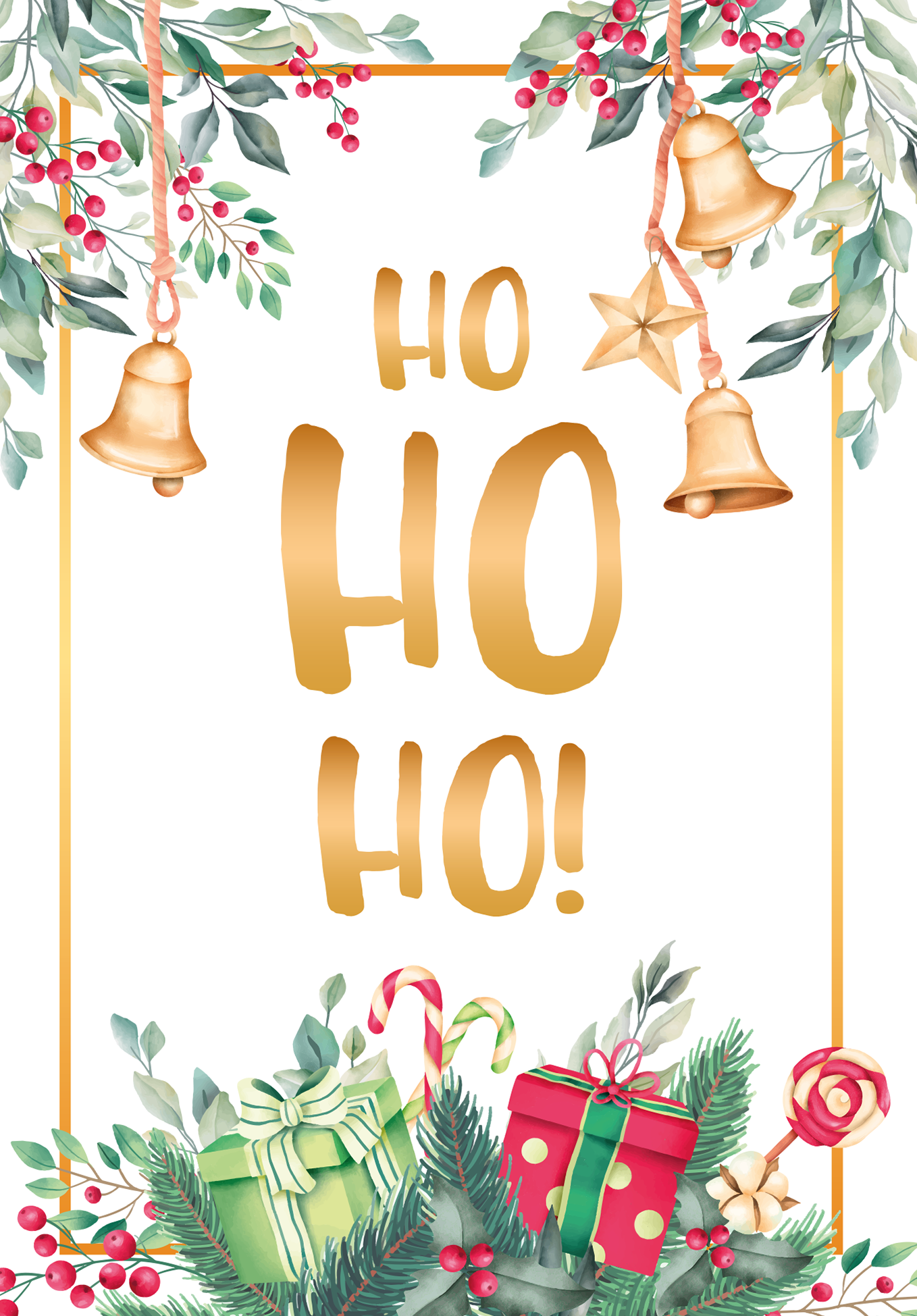 Wunschgutschein Ho Ho Ho - Zweige Aquarell – Geschenkgutschein Ansicht 2