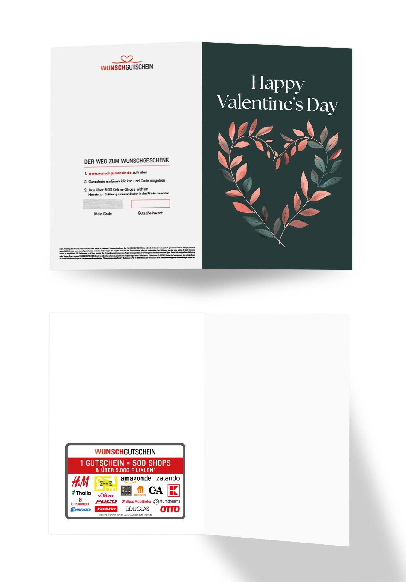 Wunschgutschein Happy Valentine's Day - Herz Dunkelgrün – Geschenkgutschein Ansicht 3