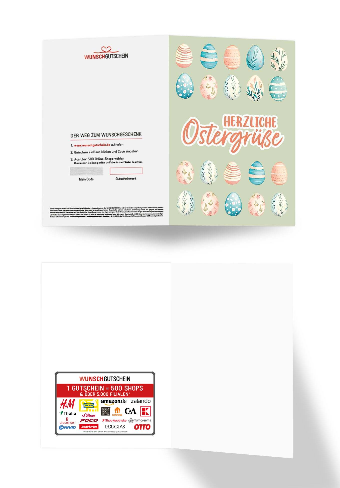Wunschgutschein Herzliche Ostergrüße - Eiermuster Grün – Geschenkgutschein Ansicht 3