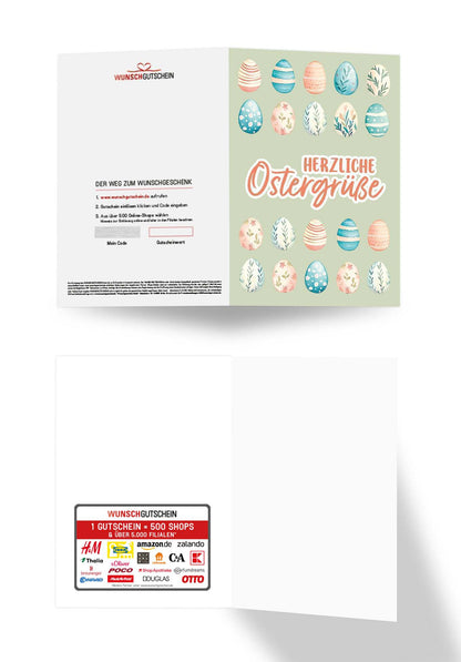 Wunschgutschein Herzliche Ostergrüße - Eiermuster Grün – Geschenkgutschein Ansicht 3