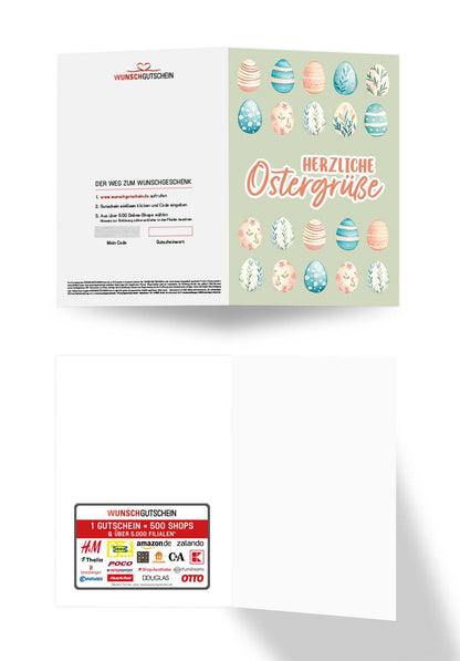 Herzliche Ostergrüße - Eiermuster Grün (Gutscheinwert)
