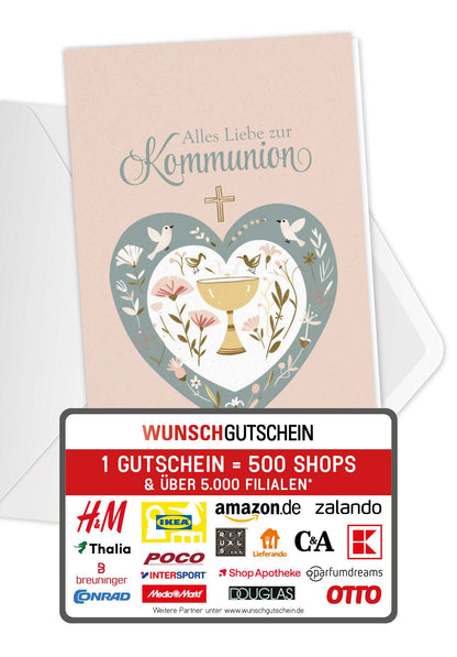 Alles Liebe zur Kommunion - Herz Vögel