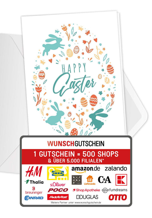 Wunschgutschein Happy Easter - Ei Bunt – Geschenkgutschein Ansicht 1
