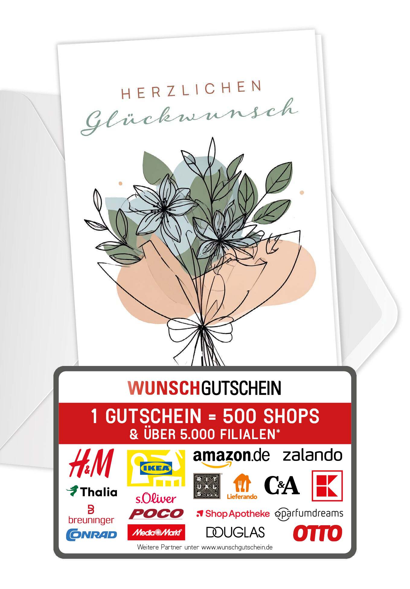 Wunschgutschein Herzlichen Glückwunsch - Blumenstrauß – Geschenkgutschein Ansicht 1