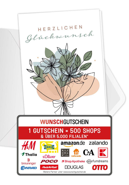 Wunschgutschein Herzlichen Glückwunsch - Blumenstrauß – Geschenkgutschein Ansicht 1