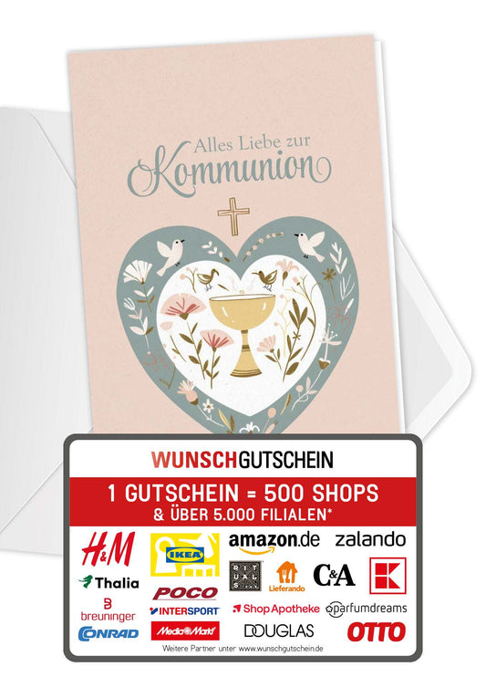 Alles Liebe zur Kommunion - Herz Vögel