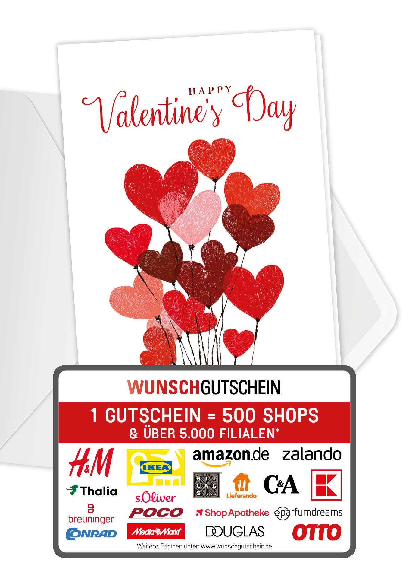 Wunschgutschein Happy Valentine's Day - Herzballons – Geschenkgutschein Ansicht 1