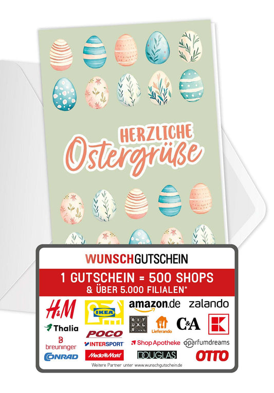 Herzliche Ostergrüße - Eiermuster Grün (Gutscheinwert)