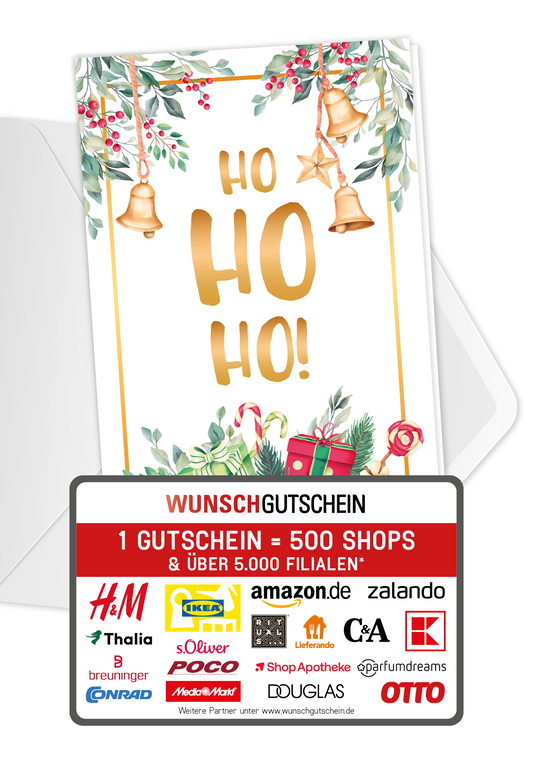 Wunschgutschein Ho Ho Ho - Zweige Aquarell – Geschenkgutschein Ansicht 1