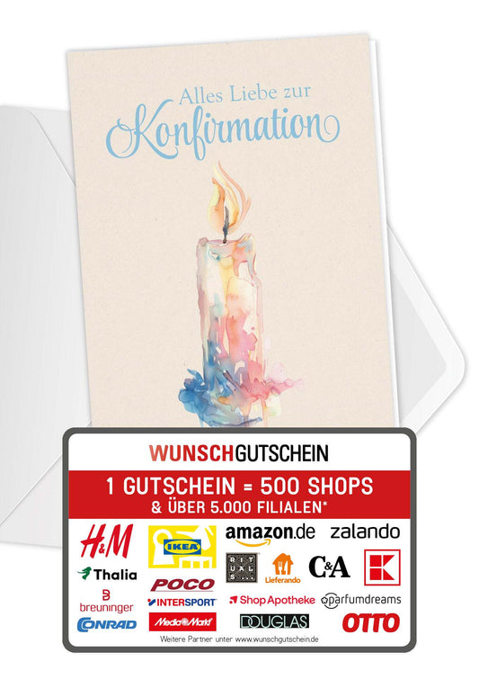 Zur Konfirmation - Kerze Aquarell (Gutscheinwert)