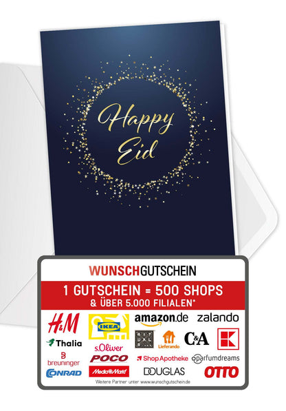 Wunschgutschein Happy Eid - Blau Gold – Geschenkgutschein Ansicht 1