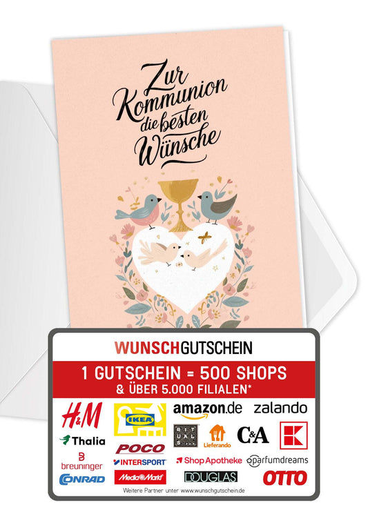 Zur Kommunion - Herz Vögel (Gutscheinwert)