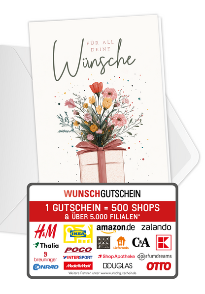 Für all deine Wünsche - Geschenk mit Blumen
