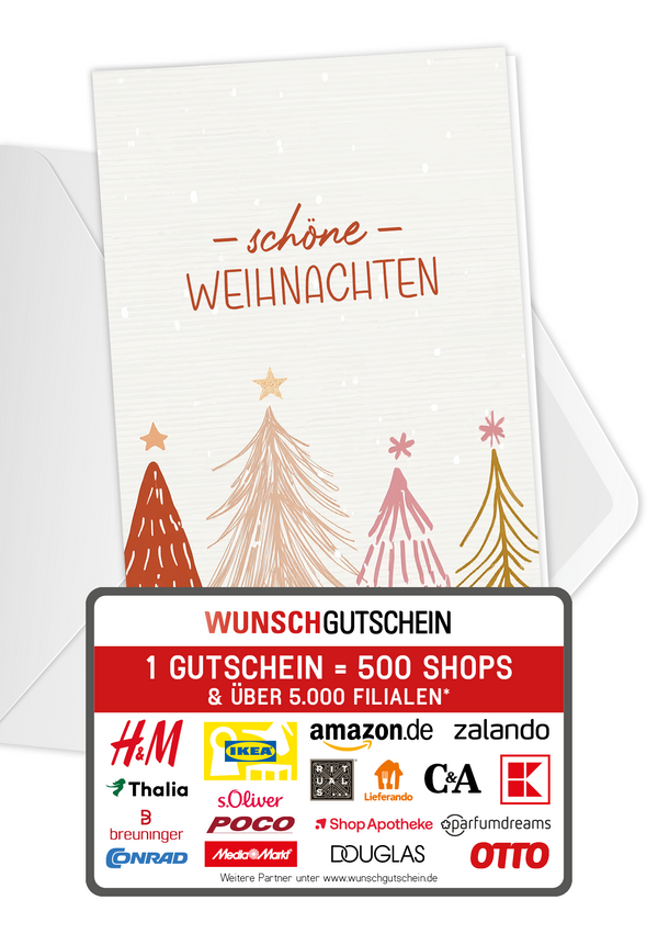 Wunschgutschein Schöne Weihnachten - Tannenbäume – Geschenkgutschein Ansicht 1