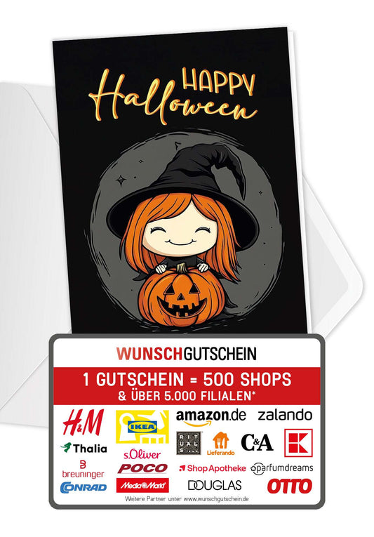 Wunschgutschein Happy Halloween - Hexe – Geschenkgutschein Ansicht 1
