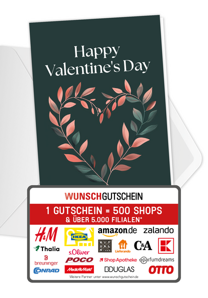 Wunschgutschein Happy Valentine's Day - Herz Dunkelgrün – Geschenkgutschein Ansicht 1