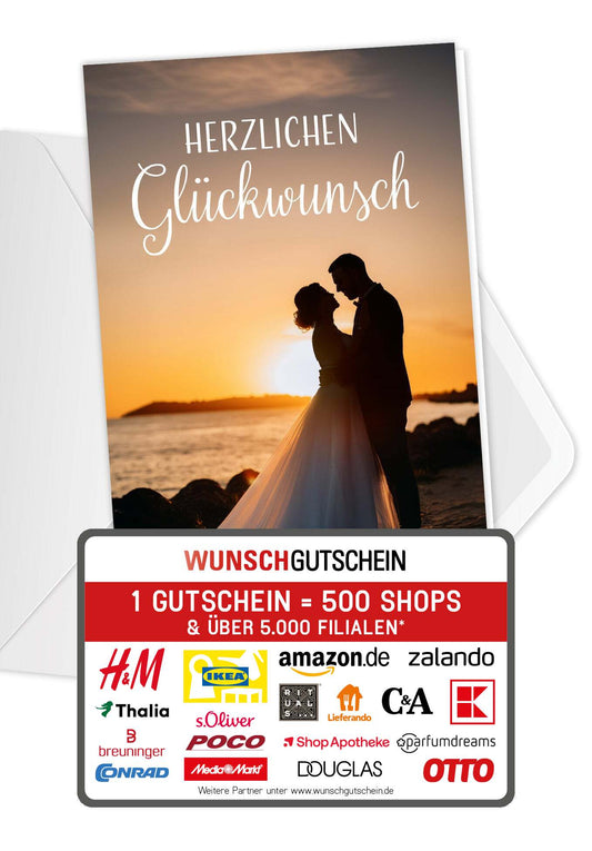 Wunschgutschein Herzlichen Glückwunsch - Sonnenuntergang – Geschenkgutschein Ansicht 1