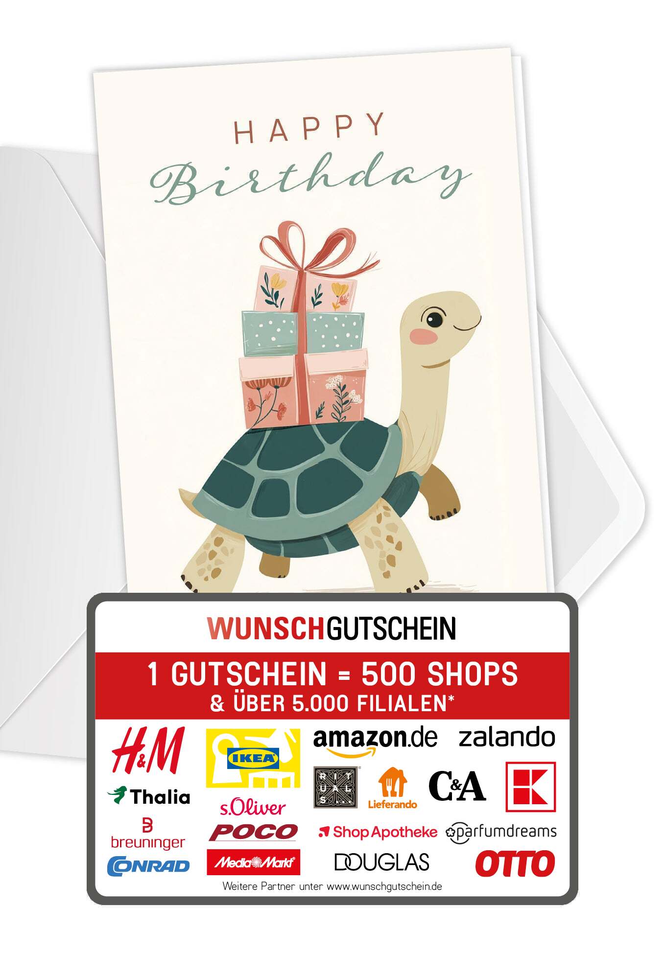 Wunschgutschein Happy Birthday - Schildkröte – Geschenkgutschein Ansicht 1