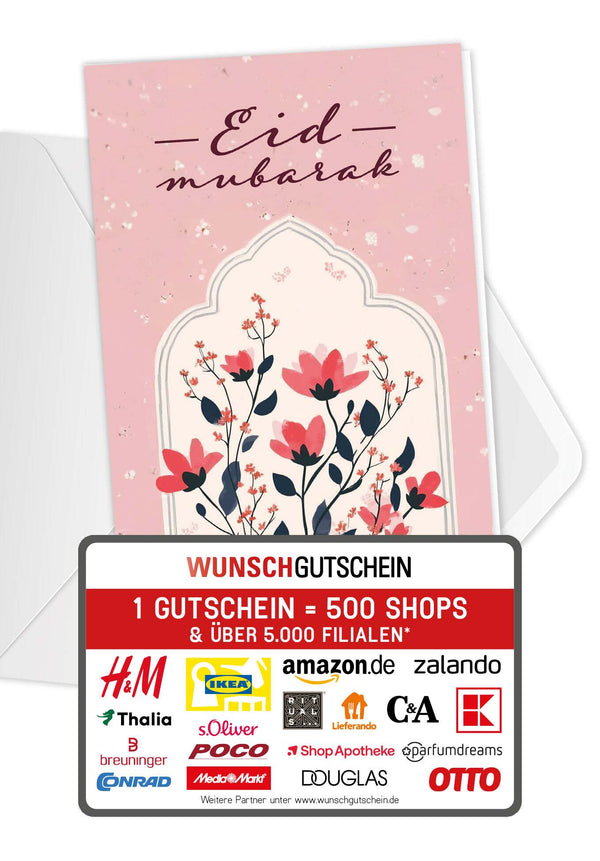 Wunschgutschein Eid Mubarak - Blumen Rosa – Geschenkgutschein Ansicht 1