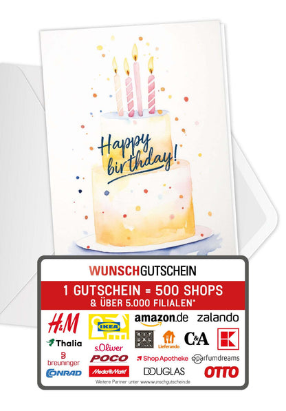 Wunschgutschein Happy Birthday - Torte Gelb – Geschenkgutschein Ansicht 1