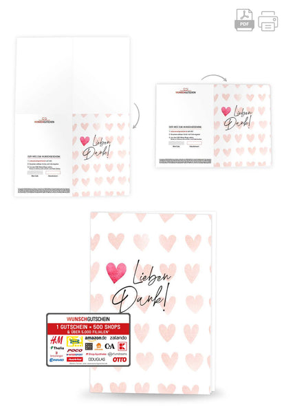 Lieben Dank - Herzen Aquarell PDF