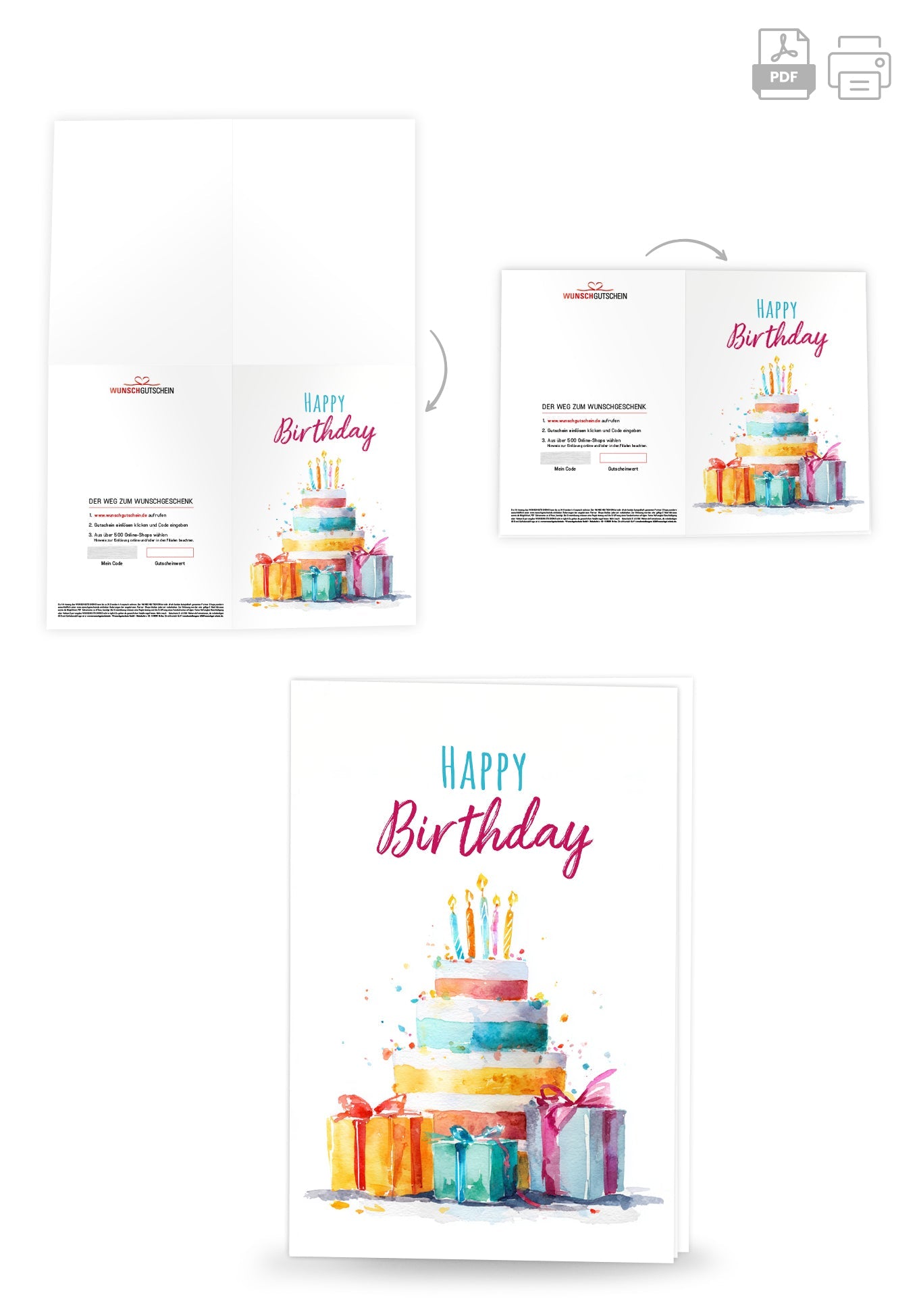 Wunschgutschein Happy Birthday - Torte Aquarell – Geschenkgutschein Ansicht 4