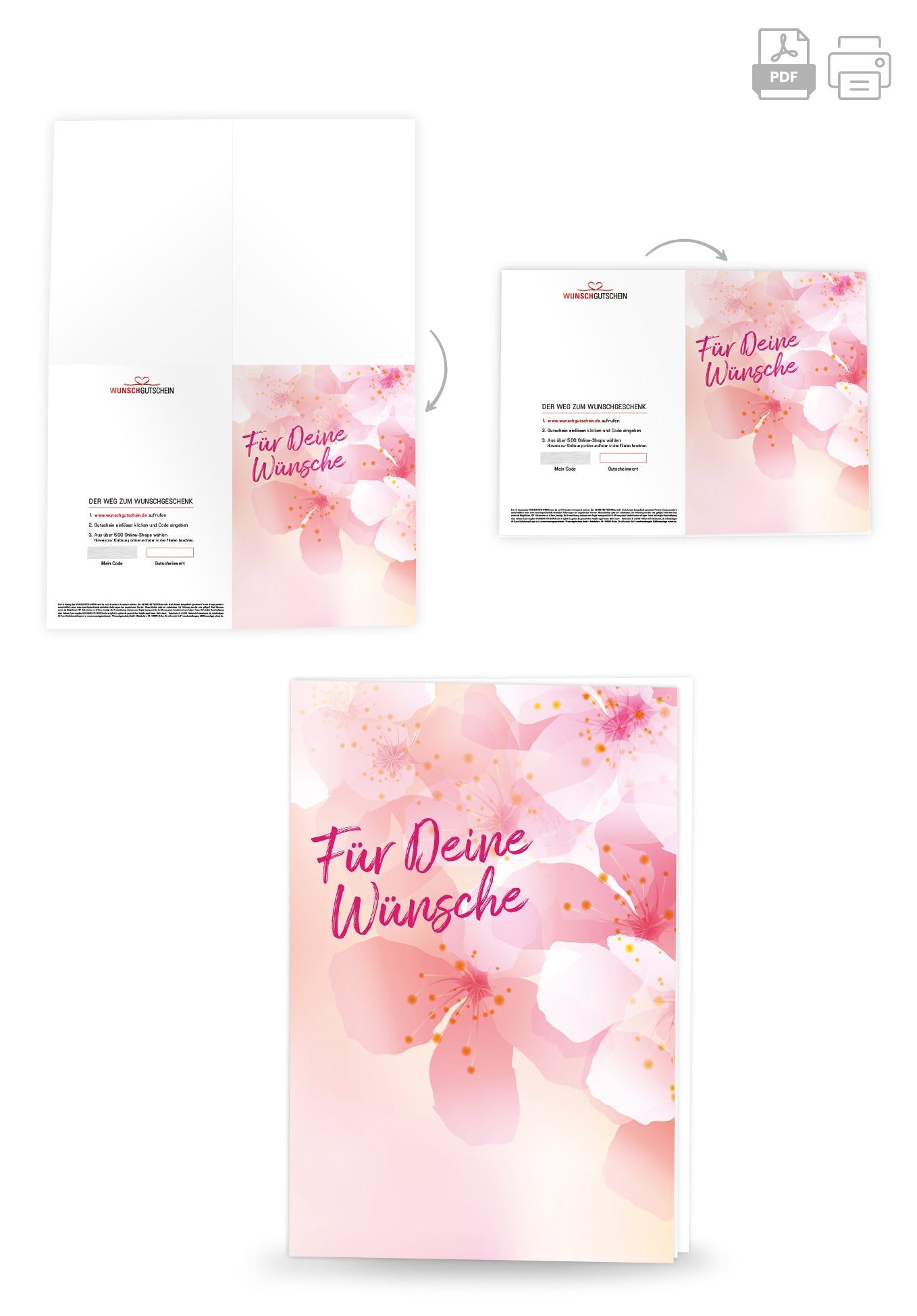Wunschgutschein Für deine Wünsche - Blumen Rosa PDF – Geschenkgutschein Ansicht 4