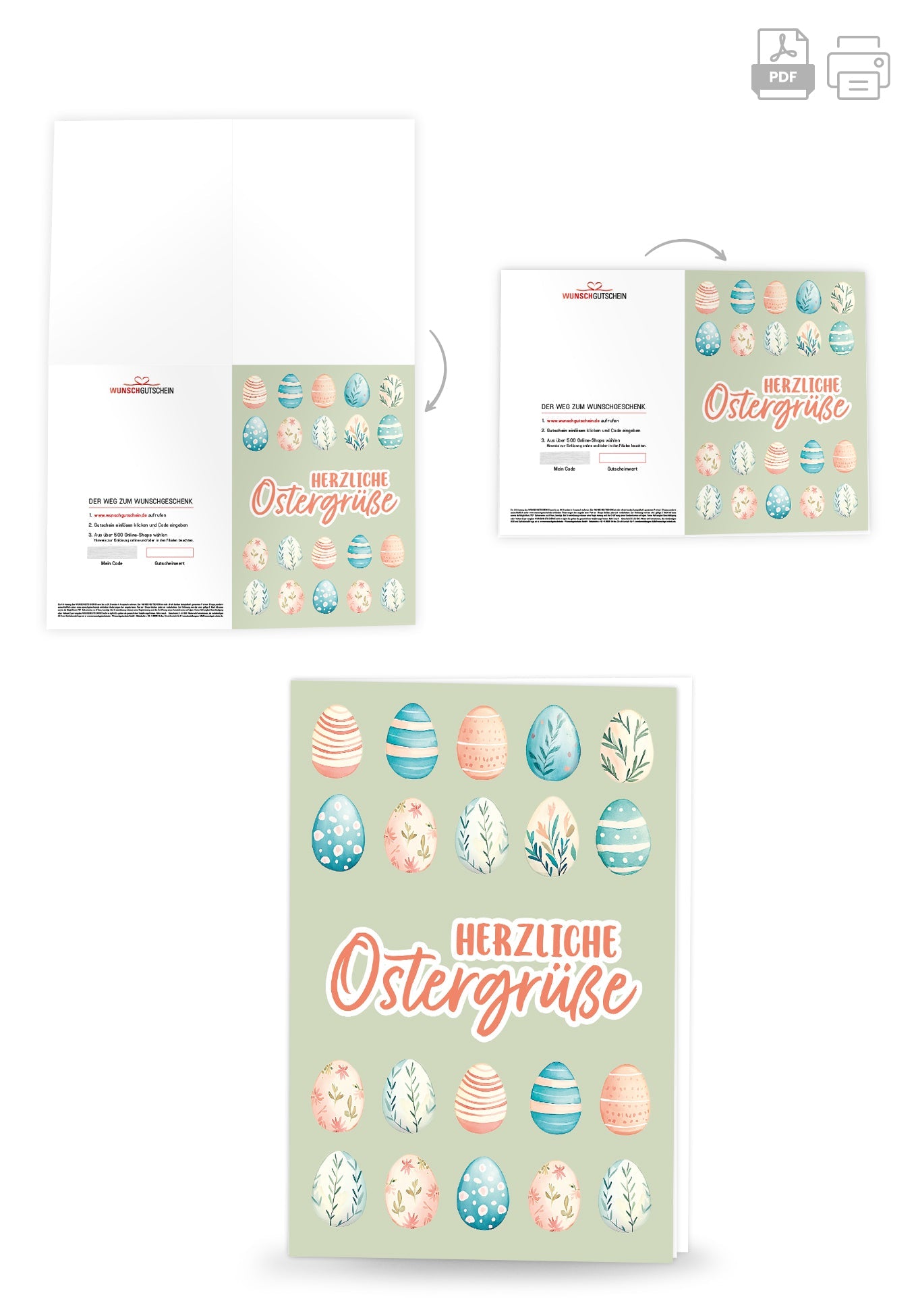 Wunschgutschein Herzliche Ostergrüße - Eiermuster Grün – Geschenkgutschein Ansicht 4