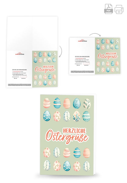 Wunschgutschein Herzliche Ostergrüße - Eiermuster Grün – Geschenkgutschein Ansicht 4
