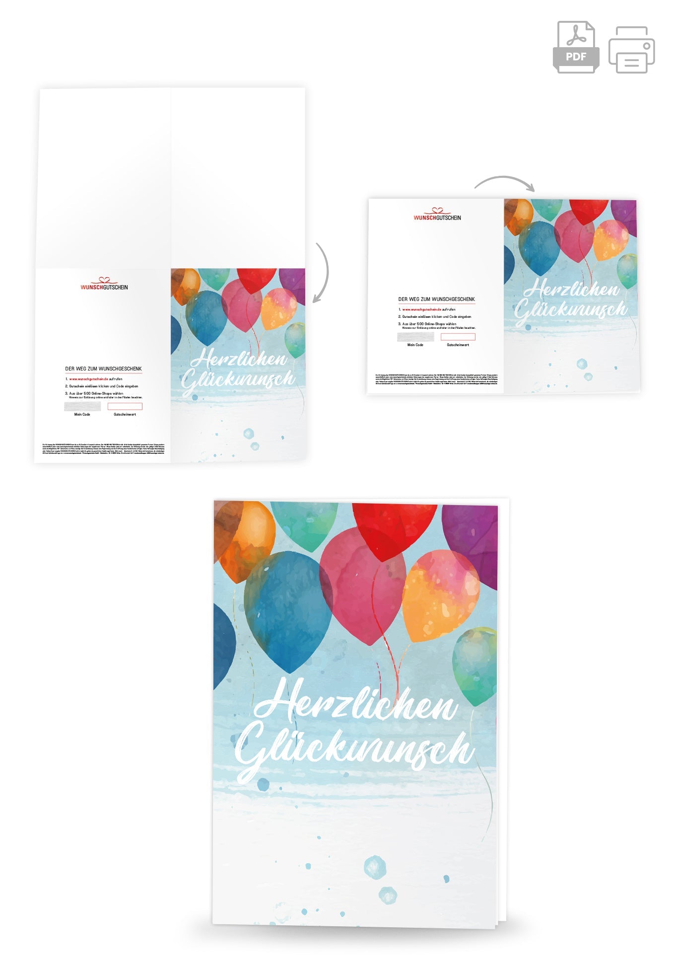 Wunschgutschein Herzlichen Glückwunsch - Bunte Ballons – Geschenkgutschein Ansicht 4