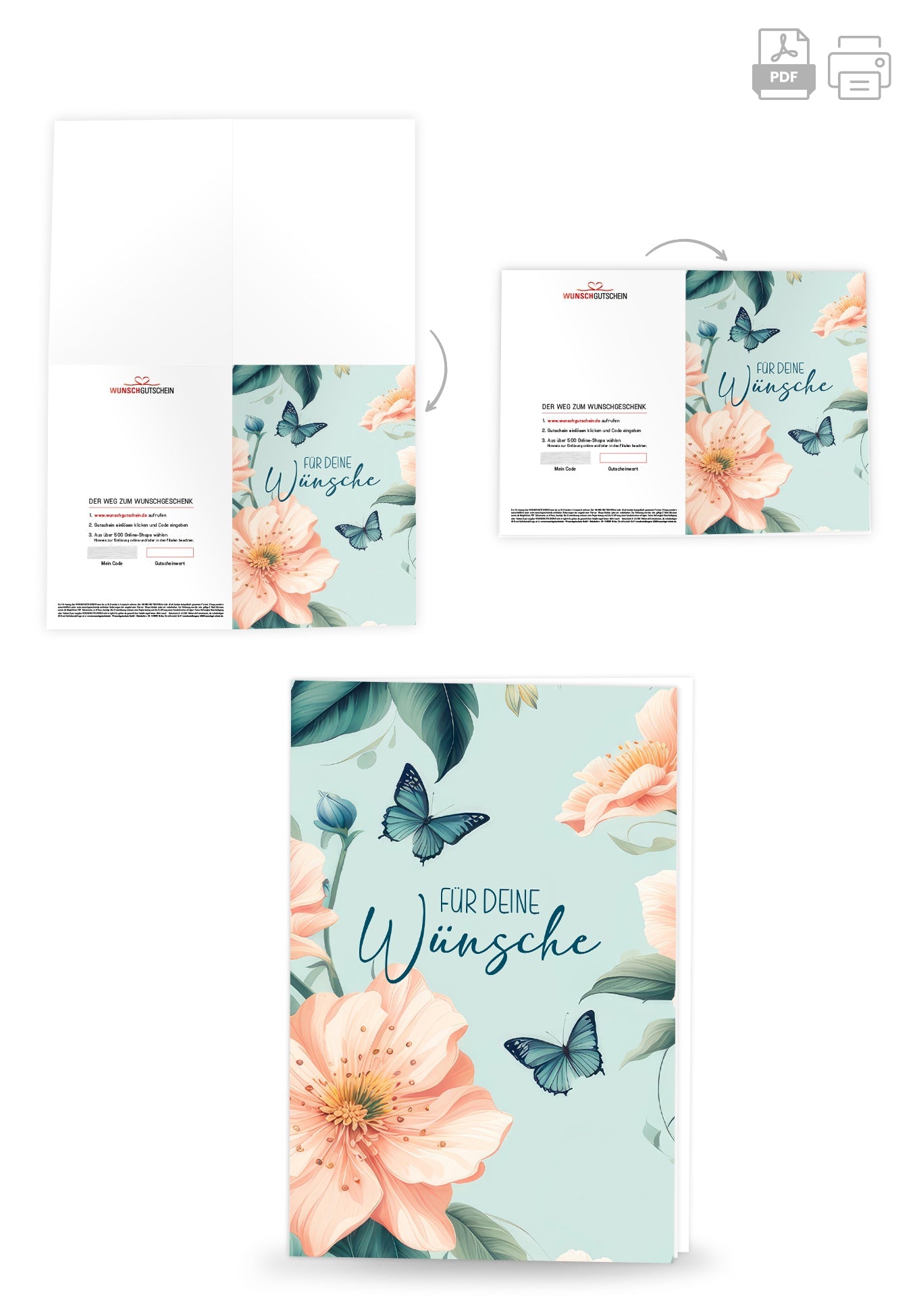 Wunschgutschein Für deine Wünsche - Blume Schmetterling PDF – Geschenkgutschein Ansicht 4