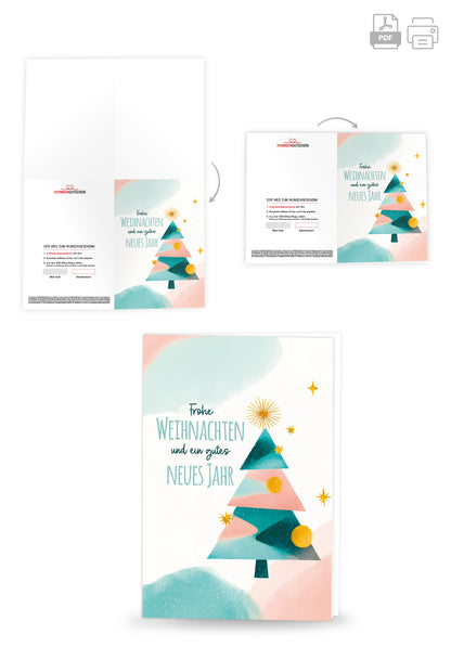 Frohe Weihnachten Neujahr - Tanne Grün Rosa PDF