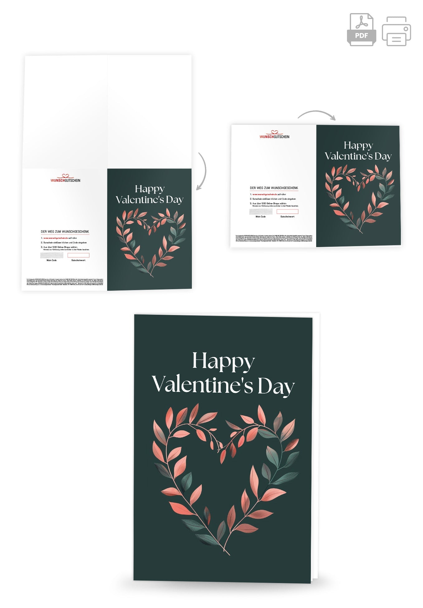 Wunschgutschein Happy Valentine's Day - Herz Dunkelgrün – Geschenkgutschein Ansicht 4