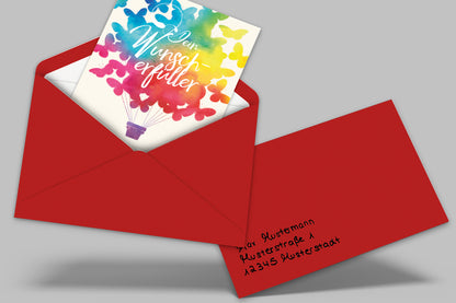 Roter Geschenkumschlag mit personalisierter Handschrift
